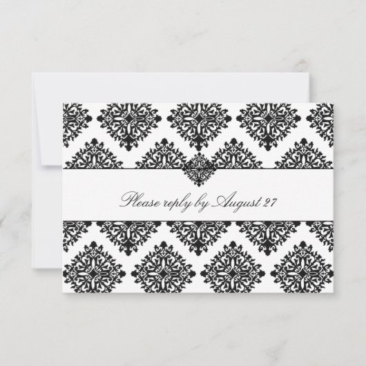 311 Phoebe Cream & Black Damask RSVP Kaartje (Voorkant)