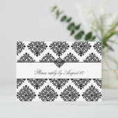 311 Phoebe Cream & Black Damask RSVP Kaartje (Staand voorkant)