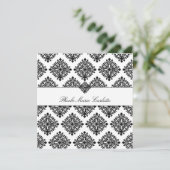 311 Phoebe Crème & Black Damask Uitnodiging (Staand voorkant)