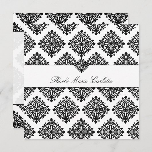 311 Phoebe Crème & Zwarte Damast Uitnodiging (Voorkant / Achterkant)