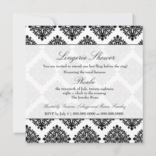 311 Phoebe Crème & Zwarte Damast Uitnodiging (Achterkant)