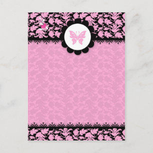 311-PINKBUTTERFLY DAMASK BRIEFKAART