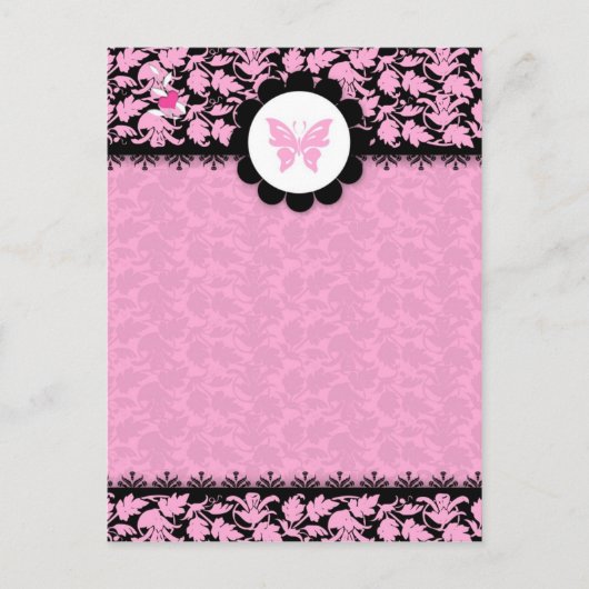 311-PINKBUTTERFLY DAMASK BRIEFKAART (Voorkant)
