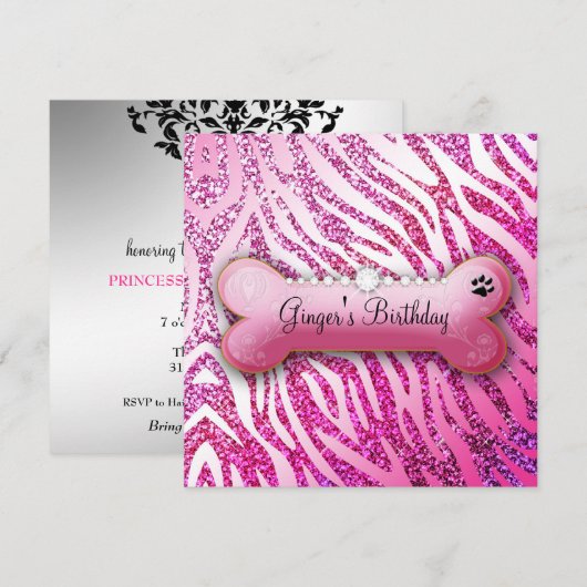 311 Posh Pooch Birthday Noite Glitter Zebra Kaart (Voorkant / Achterkant)