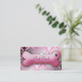 311 Posh Pooch Damask Shimmer Pink Poodle Visitekaartje (Staand voorkant)
