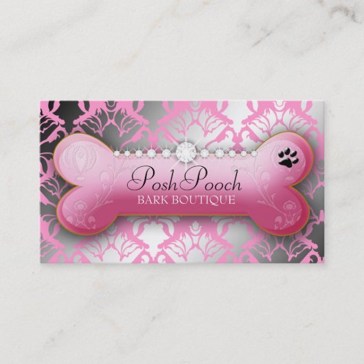 311 Posh Pooch Damask Shimmer Pink Poodle Visitekaartje (Voorkant)