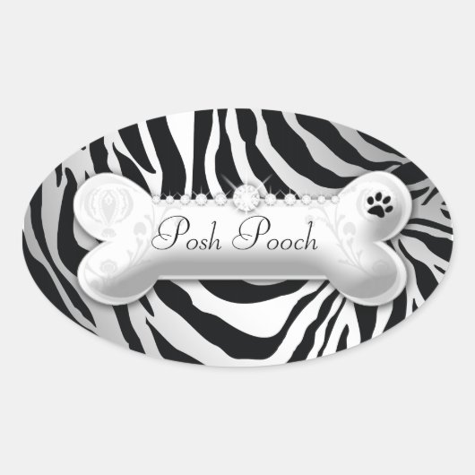 311 Posh Pooch "zilver" Zebra Ovale Sticker (Voorkant)