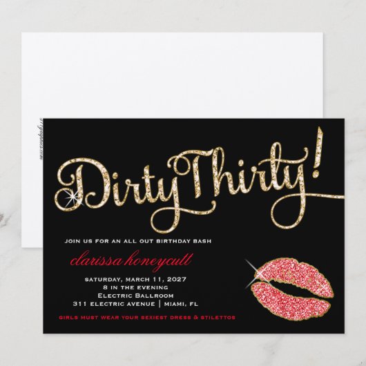 311 Red Glitzy Dirty Derty Birthday Party Sparkle Kaart (Voorkant / Achterkant)