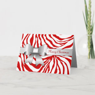 311-Rode Zebra Stripes Bow-kerstkaart Feestdagen Kaart