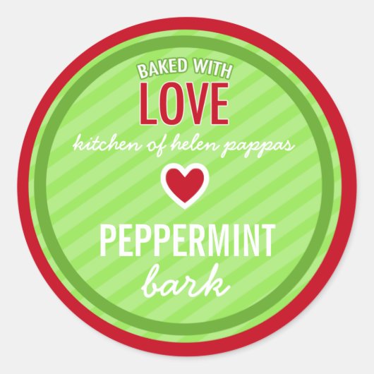 311 Rood Groen Gestreept Gebakken met Liefde Zelfg Ronde Sticker (Voorkant)