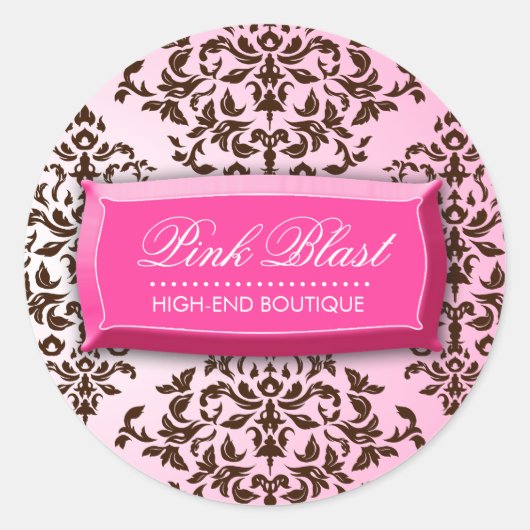 311-Roze Blast Chocolade Bruine Damast Stickers (Voorkant)