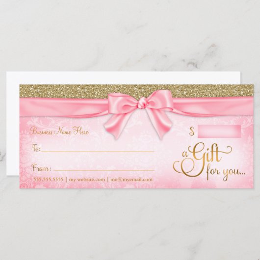 311 Roze Faux Glitter Cadeaubon (Voorkant / Achterkant)