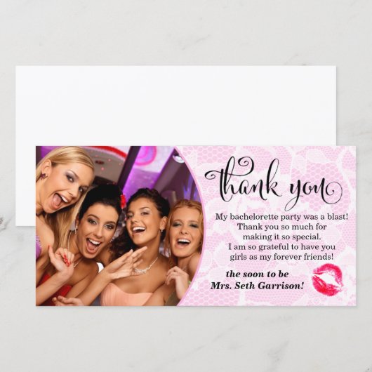 311 Roze Witte Kant Bachelorette Party Bedankt (Voorkant / Achterkant)