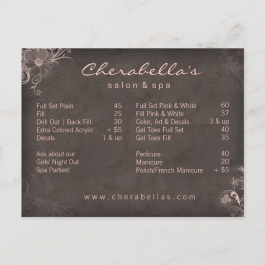311 Salon Spa Floral Briefkaart Brochure Roze (Voorkant)