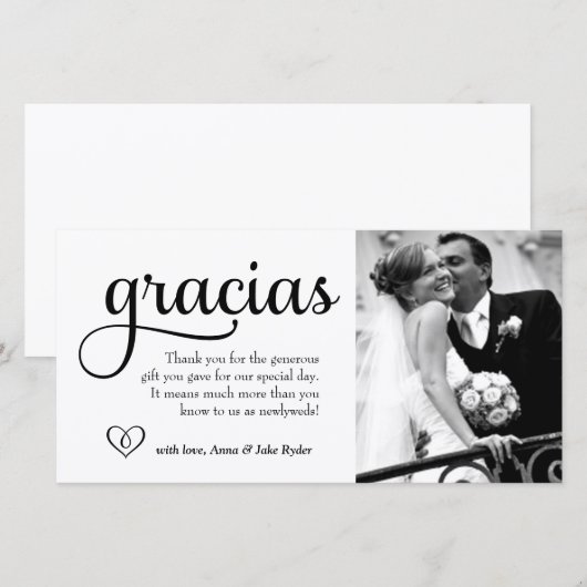 311 Sierlijke Gracias Fotokaart met Hart Bedankkaart (Voorkant / Achterkant)