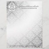 311-Silver Diamond Luxe Damask Letterhead Persoonlijk Briefhoofd (Voorkant)