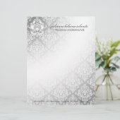 311-Silver Diamond Luxe Damask Letterhead Persoonlijk Briefhoofd (Staand voorkant)