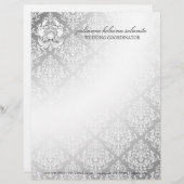 311-Silver Diamond Luxe Damask Letterhead Persoonlijk Briefhoofd (Voorkant / Achterkant)