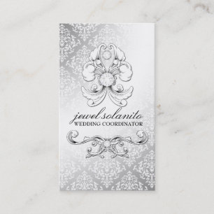 311-Silver Diamond Luxe Damask Visitekaartje