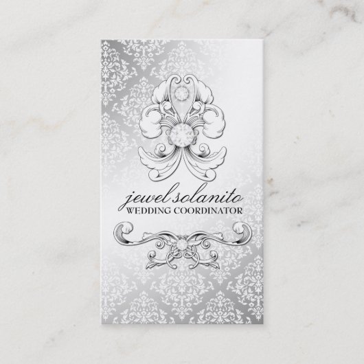 311-Silver Diamond Luxe Damask Visitekaartje (Voorkant)