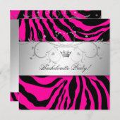 311-Silver Divine Hott Pink Zebra Bachelorette Kaart (Voorkant / Achterkant)