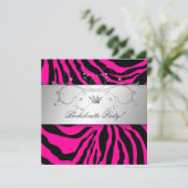 311-Silver Divine Hott Pink Zebra Bachelorette Kaart (Staand voorkant)