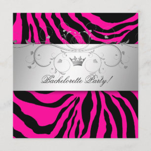 311-Silver Divine Hott Pink Zebra Bachelorette Kaart