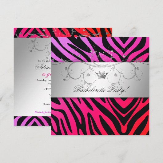 311-Silver Divine Paars Punch Zebra Bachelorette Kaart (Voorkant / Achterkant)
