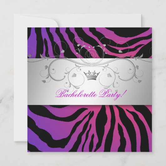 311-Silver Divine Paars Radian Zebra Bachelorette Kaart (Voorkant)