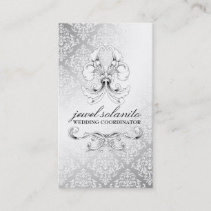 311-Silver Luxe Elegance Damask Visitekaartje