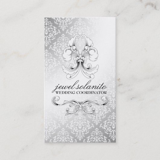 311-Silver Luxe Elegance Damask Visitekaartje (Voorkant)