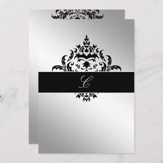 311-Simplisticly Elegant Damask Silver Kaart (Voorkant / Achterkant)