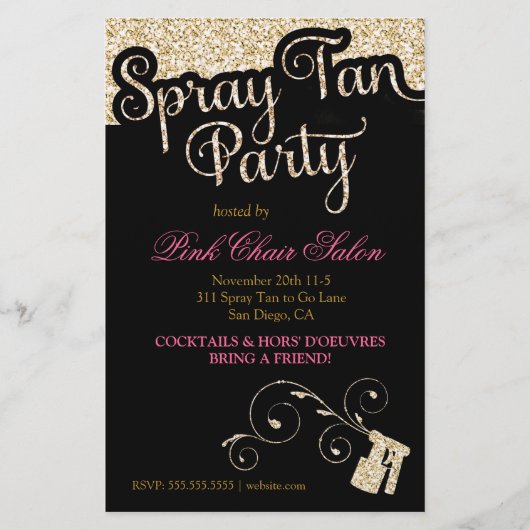 311 Spray Tan Party Flyer Gold Faux Sparkle (Voorkant)