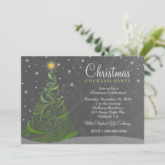 311 Sterrennacht Kerstmis uitgenodigd grijs Kaart (Staand voorkant)