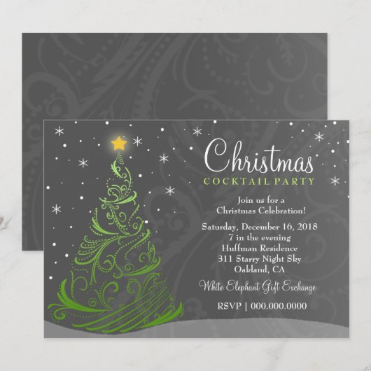 311 Sterrennacht Kerstmis uitgenodigd grijs Kaart (Voorkant / Achterkant)