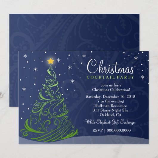 311 Sterrennacht kerstuitnodiging | Blauw Kaart (Voorkant / Achterkant)
