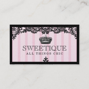 311 Sweetique Pink Stripes & Lace Shimmer Paper Visitekaartje