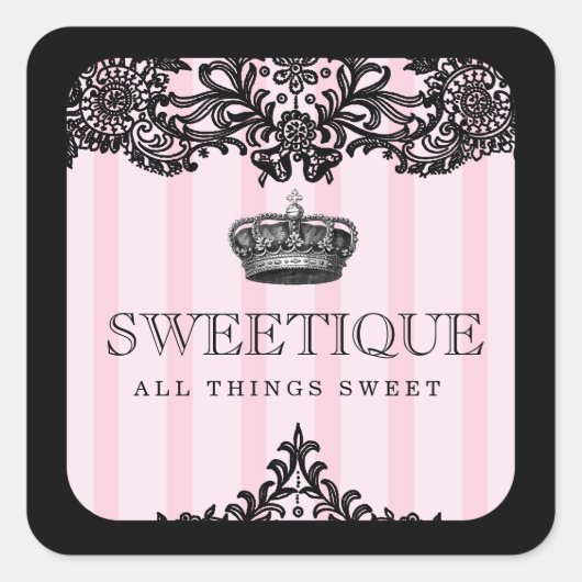 311 Sweetique Pink Stripes & Lace Vierkante Sticker (Voorkant)