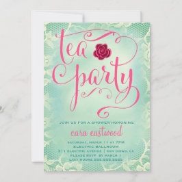 311 Tea Party  Blauwgroen roze kant Kaart