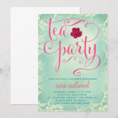 311 Tea Party  Blauwgroen roze kant Kaart (Voorkant / Achterkant)