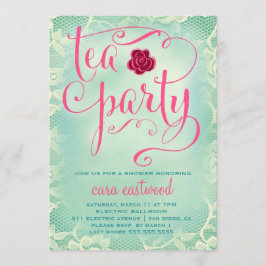 311 Tea Party Blauwgroen roze kant Kaart