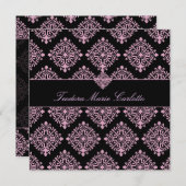 311 Teodora Pink et Black Damask Invitation Kaart (Voorkant / Achterkant)