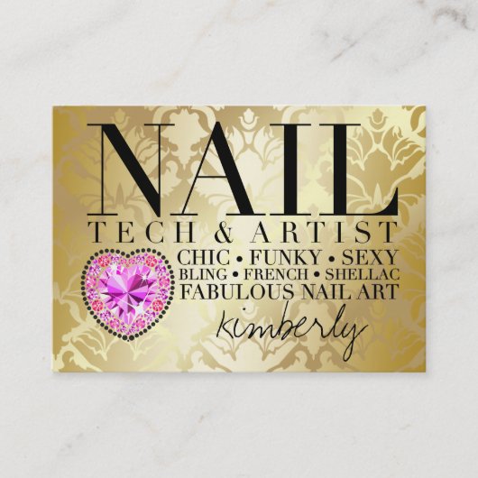 311 Tres Chic Damask Nail Tech Diamond Heart Afsprakenkaartje (Voorkant)