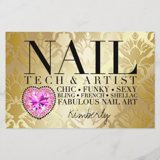 311 Tres Chic Damask Nail Tech Diamond HeartFlyer Flyer (Voorkant)