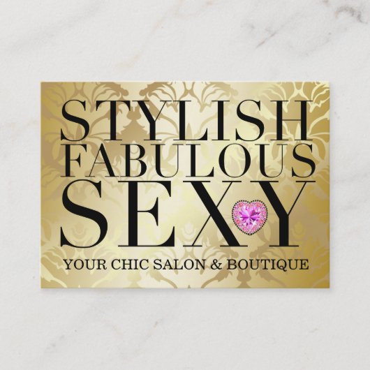 311 Tres Chic Diamond Heart Gold Damask Visitekaartje (Voorkant)