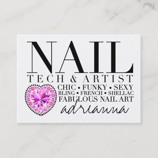 311 Tres Chic Nail Tech Diamond Heart Visitekaartje (Voorkant)