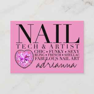 311 Tres Chic Pink Nail Tech Diamond Heart Visitekaartje