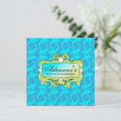 311 Tropisch Glam Crazy Aqua Dolphin Invite Kaart (Staand voorkant)