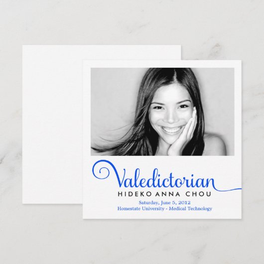 311 Valedictorian Electric Blue Afstuderen Aankondiging (Voorkant / Achterkant)