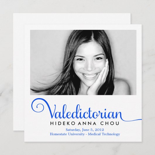 311 Valedictorian Elektrisch Blauw Afstuderen Aankondiging (Voorkant / Achterkant)